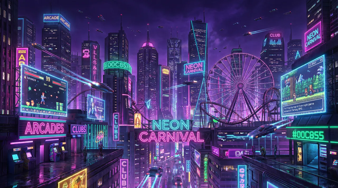 抢庄牛牛 赛博朋克嘉年华不夜城全景 - 嘉年华娱乐城